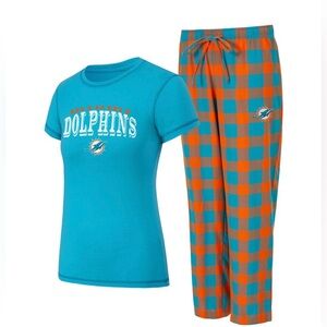 NFL Team Apparel Miami Dolphins Women’s T-Shirt & Pants Flannel Pajama Set M